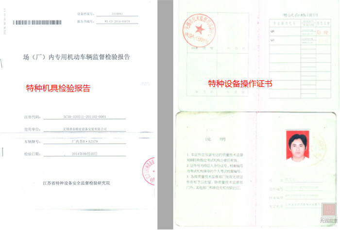 機具檢驗報告及操作證書 機具檢驗報告及操作證書